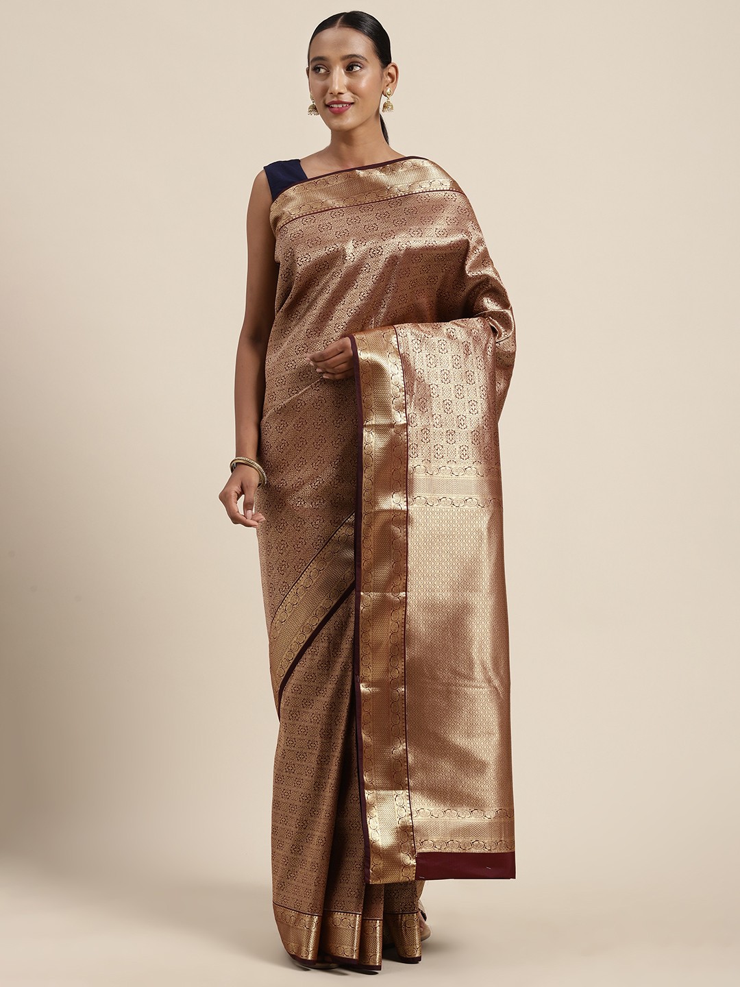 

Mitera Women Brown Art Silk Woven Design Kanjeevaram Saree