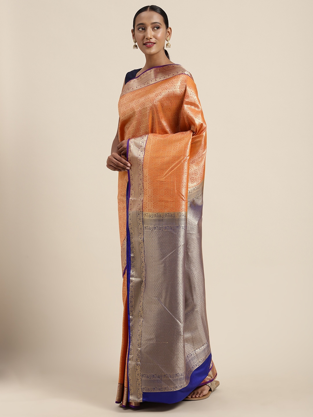 

Mitera Women Light Orange Art Silk Woven Design Kanjeevaram Saree