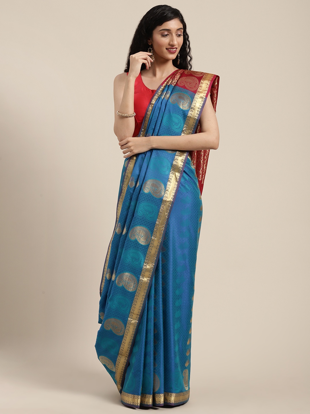 

Mitera Blue Art Silk Woven Design Kanjeevaram Saree