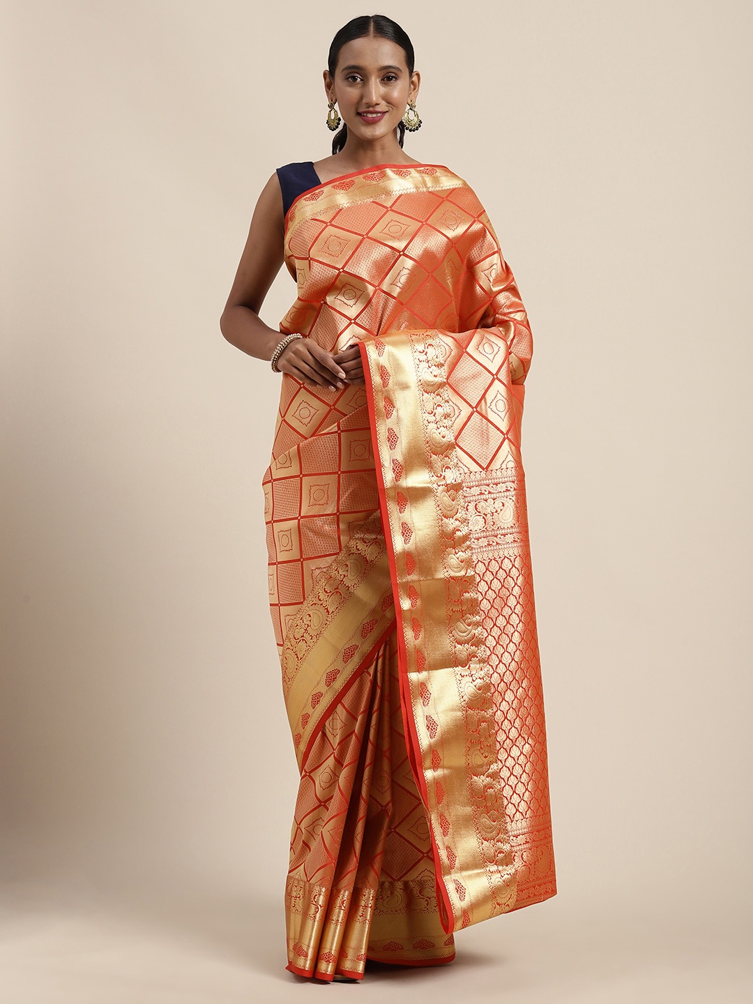 

Mitera Red & Golden Art Silk Woven Design Kanjeevaram Saree