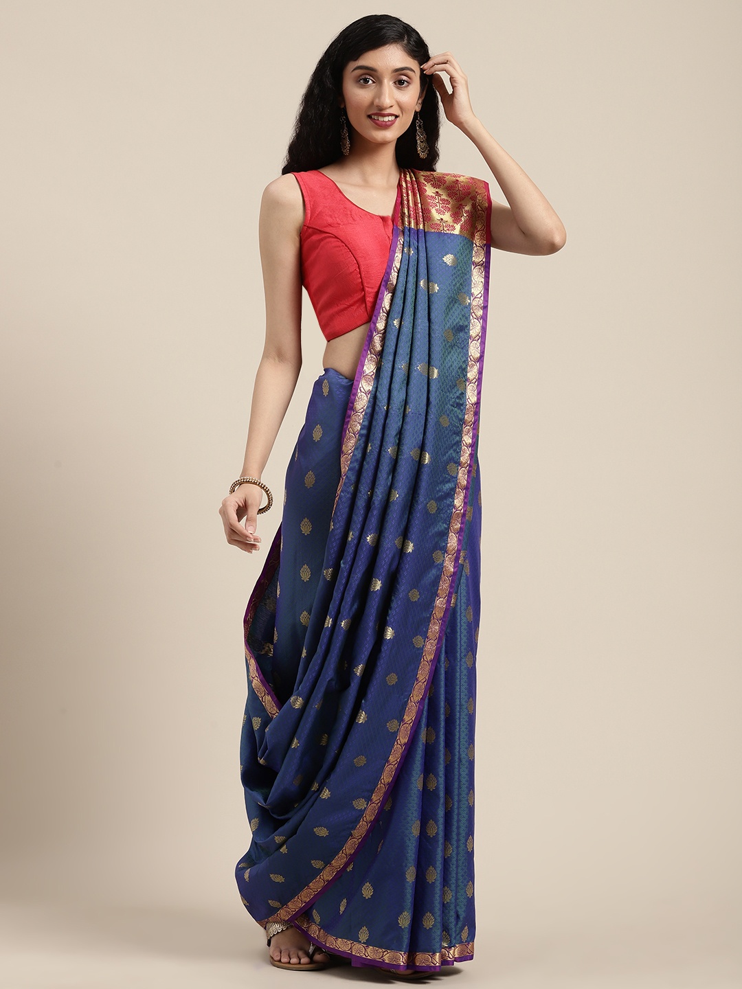 

Mitera Blue Art Silk Woven Design Kanjeevaram Saree