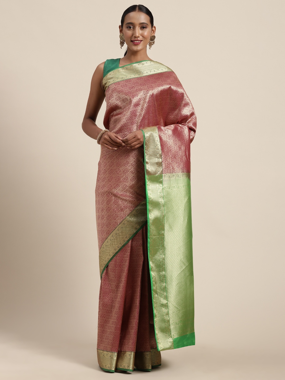 

Mitera Purple & Gold-Coloured Woven Design Kanjeevaram Saree