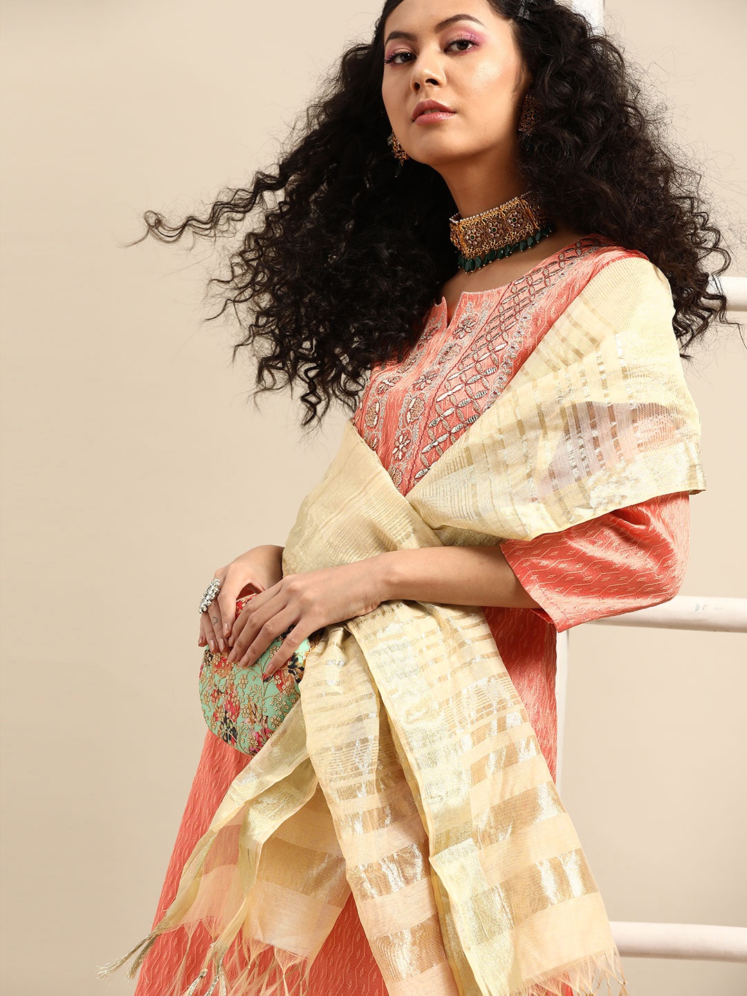 

Varanga Women Coral Self Design Kurta with Trousers & Dupatta