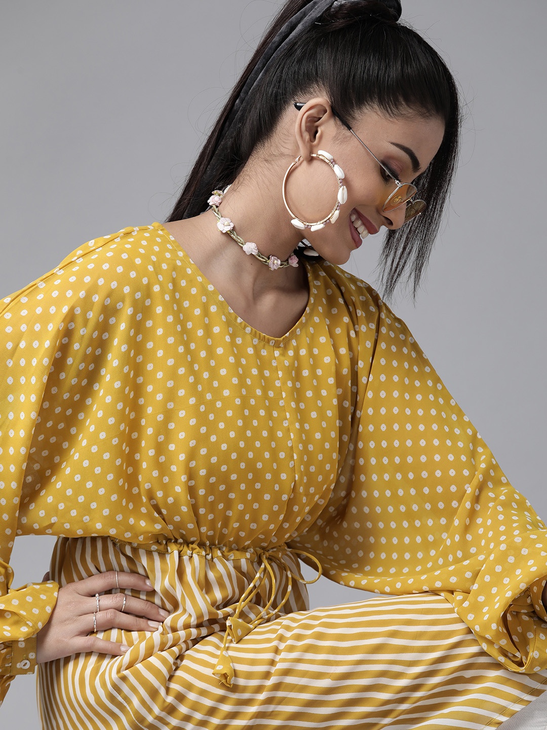 

Juniper Women Mustard & White Printed Tunic