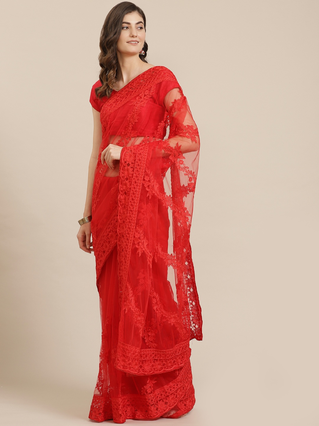 

Kalista Red Embroidered Net Saree