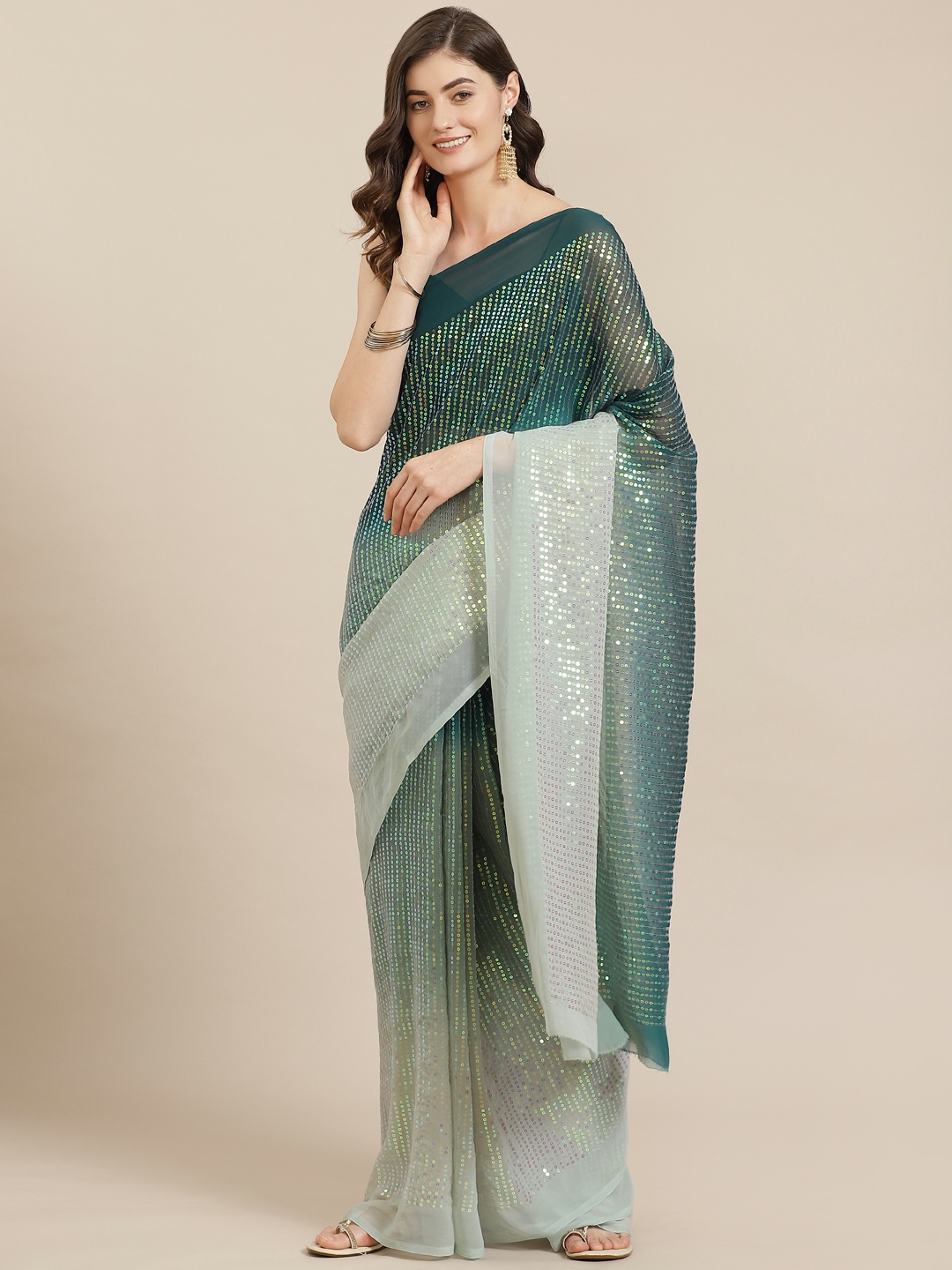 

Kalista Green Dyed Sequinned Saree