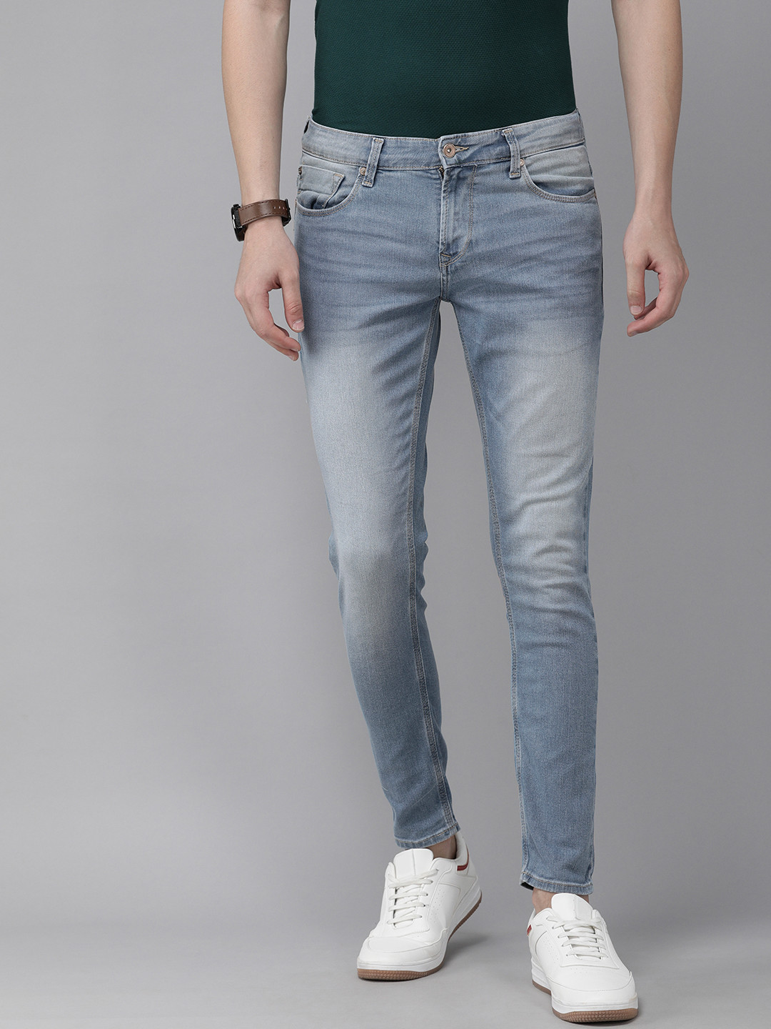 

SPYKAR Men Blue Super Slim Fit Low-Rise Heavy Fade Stretchable Jeans