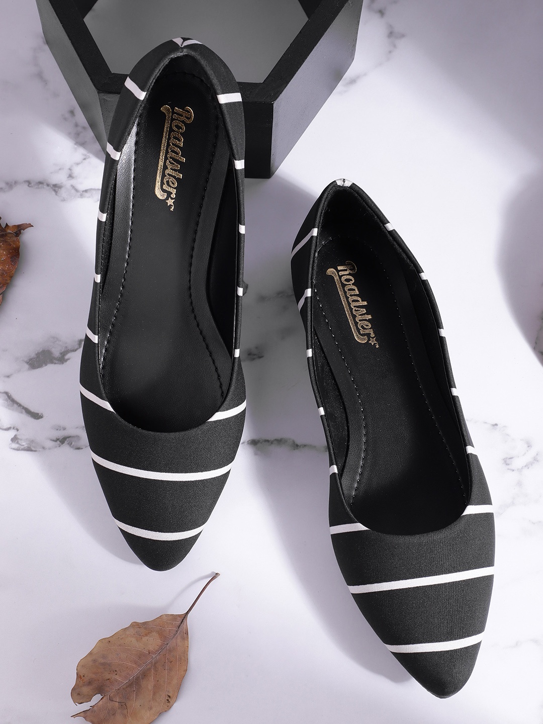 

Roadster Women Black & White Striped Ballerinas