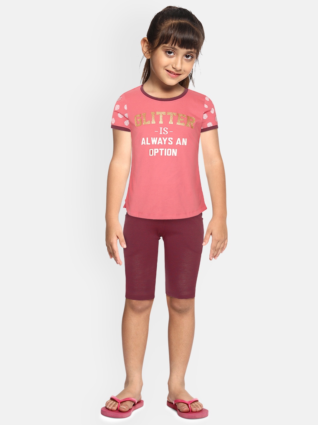 

Sweet Dreams Girls Pink & White Typography Printed Night suit