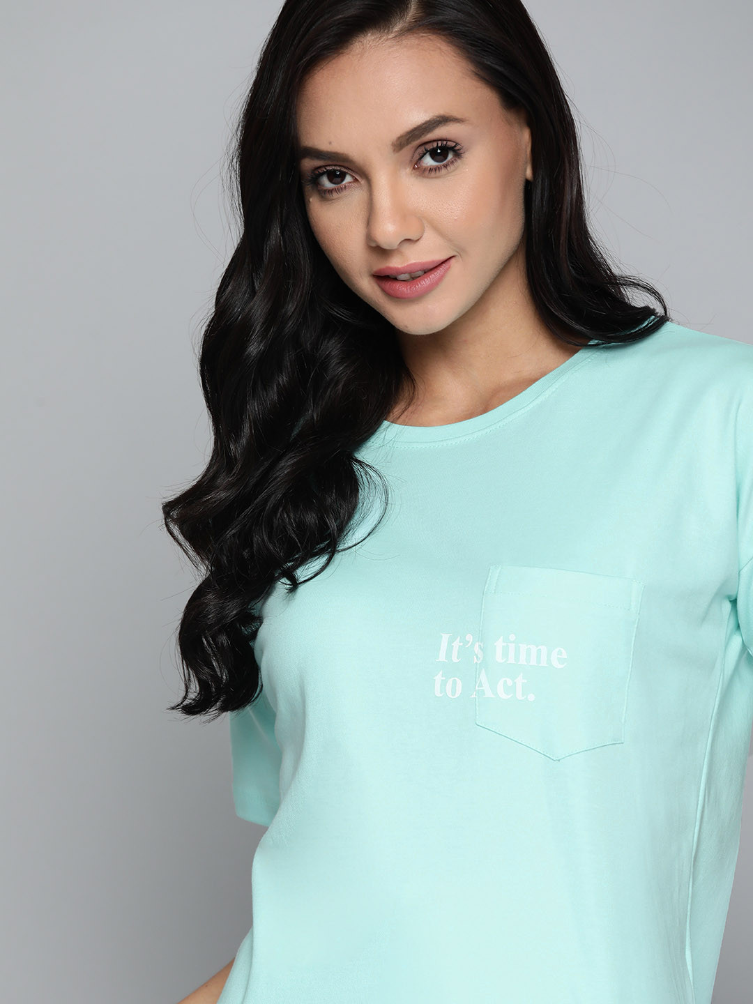 

M&H Our Water Women Blue Printed Organic Cotton Drop-Shoulder Sleeves T-Shirt