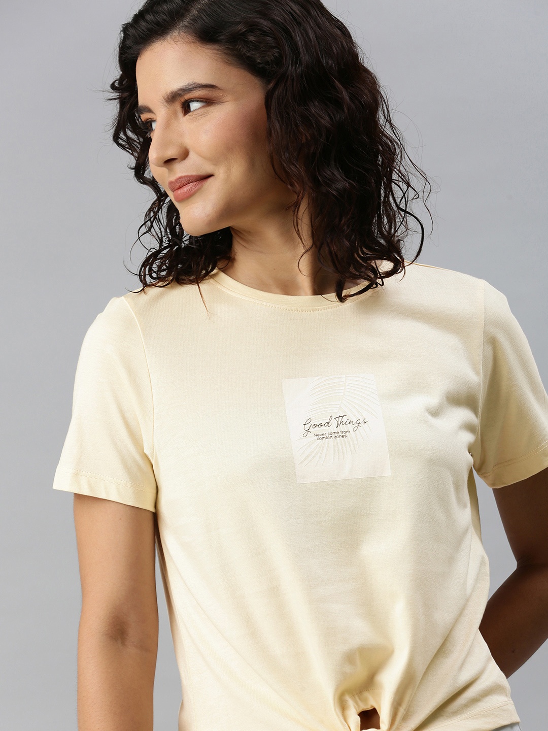 

M&H Our Water Women Cream Typography Printed T-shirt