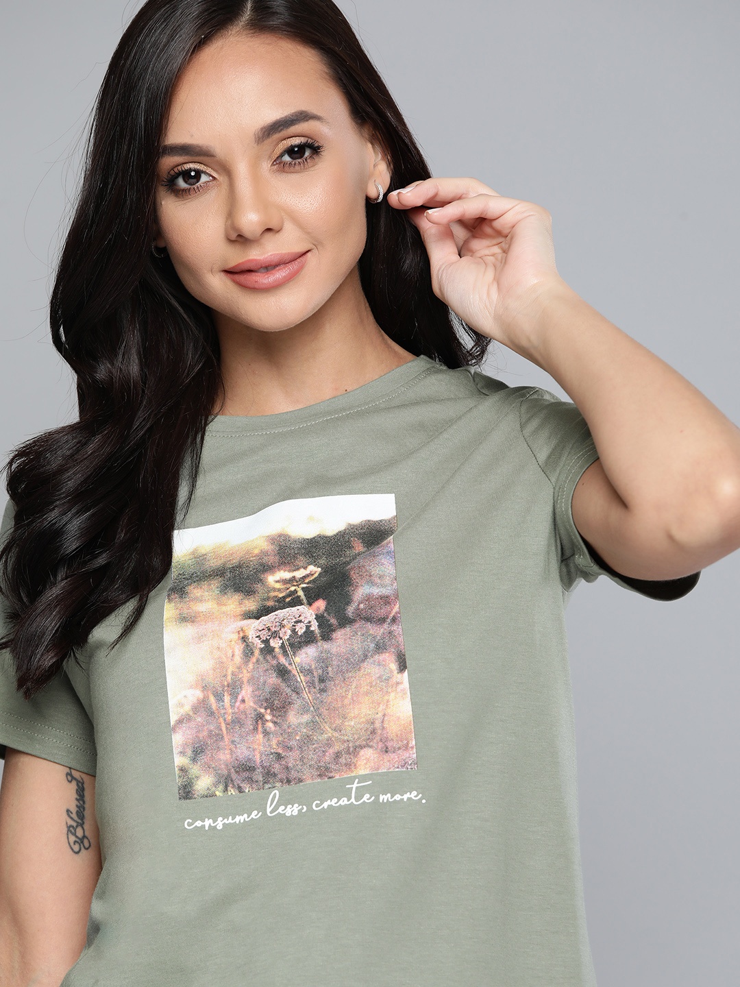 

M&H Our Water Women Green & Off White Printed Sustainable T-shirt