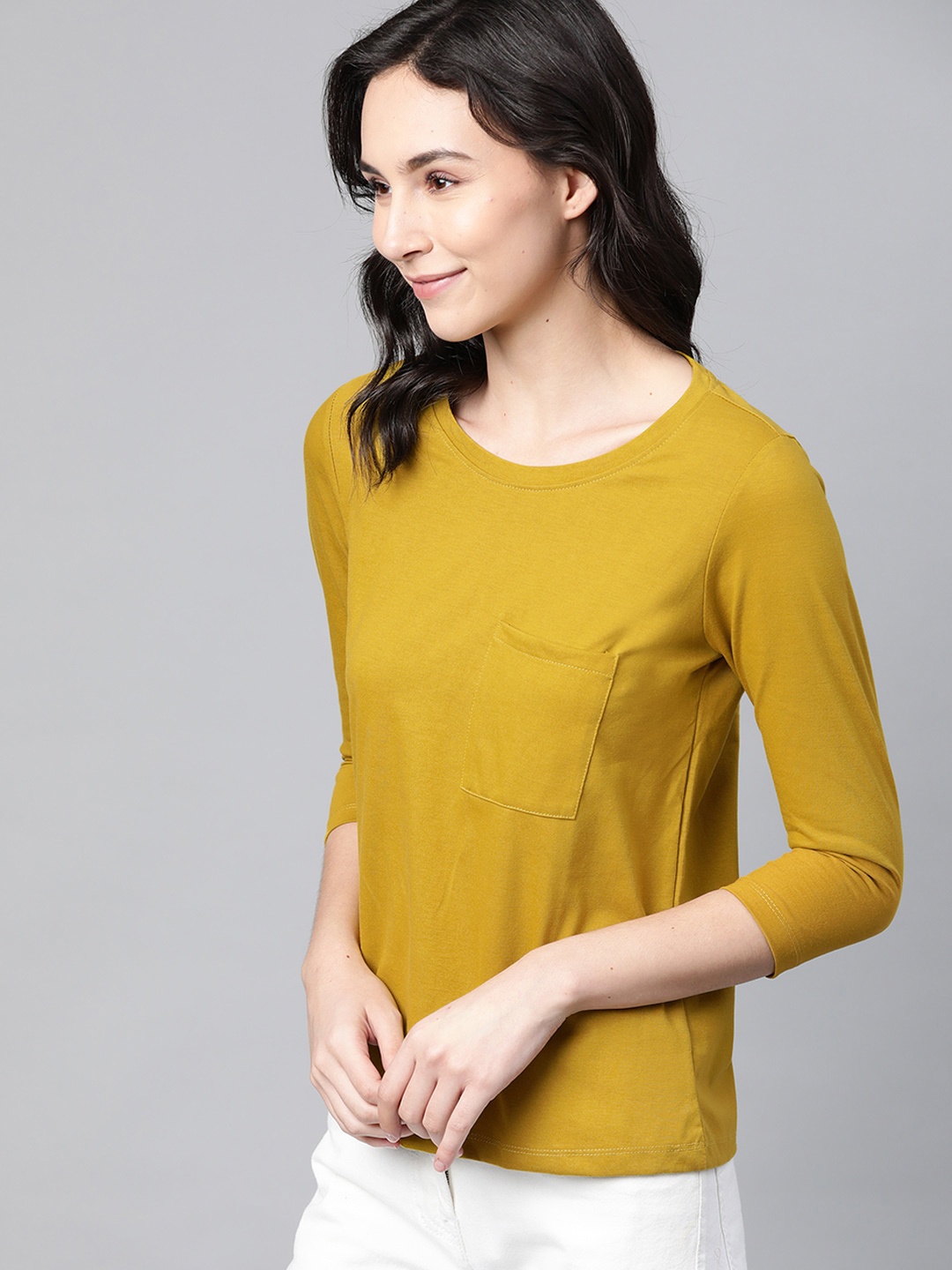 

M&H Our Water Women Mustard Yellow Solid Sustainable T-Shirt