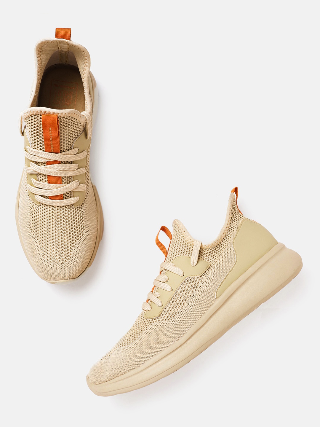 

Mast & Harbour Men Beige Woven Design Running Shoes