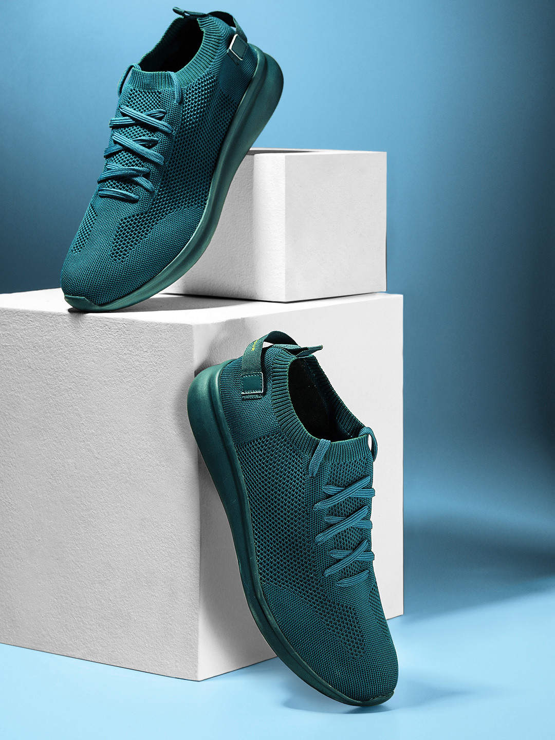 

Mast & Harbour Men Teal Green Woven Design Sneakers