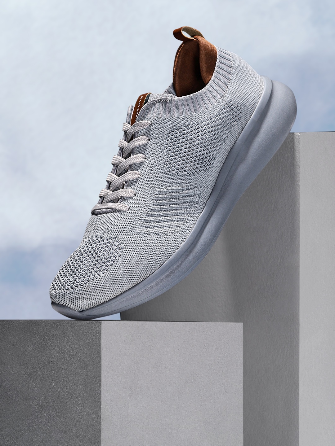 

Mast & Harbour Men Grey Woven Design Sneakers