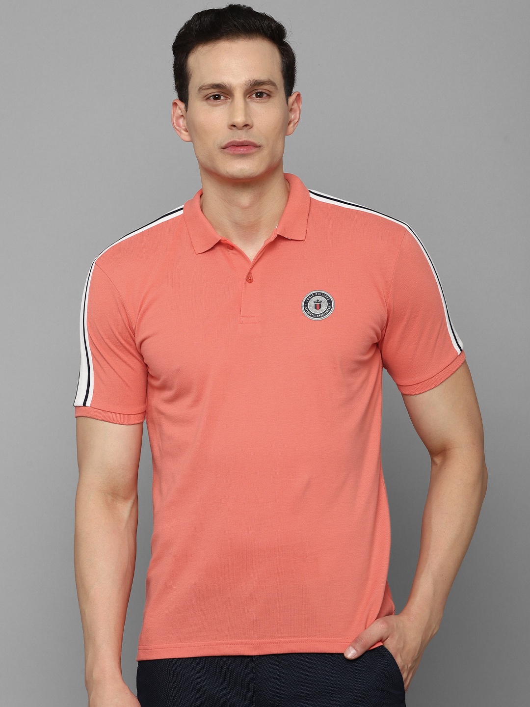 

Louis Philippe Sport Men Orange Solid Polo Collar Pure Cotton T-shirt