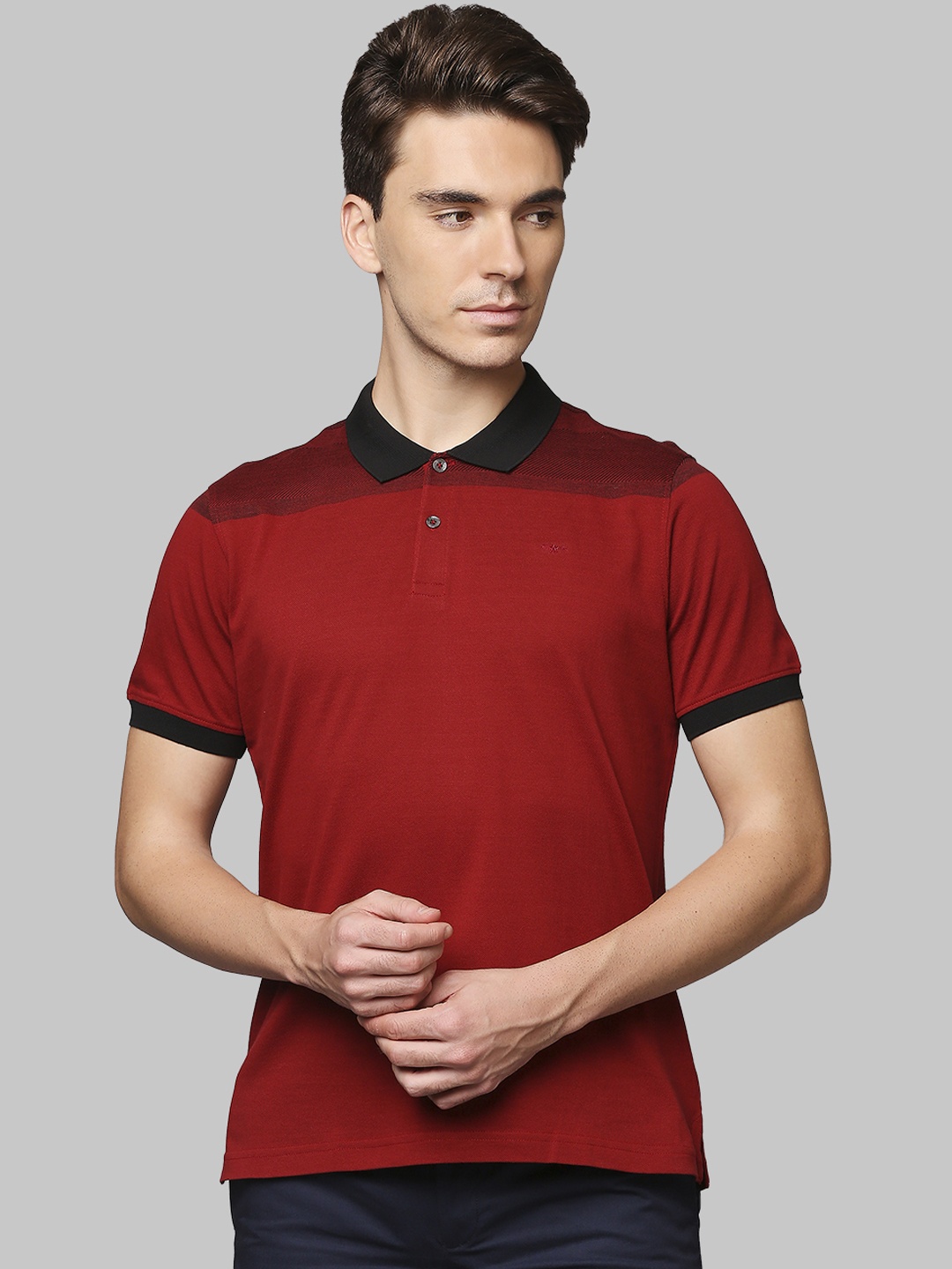 

Park Avenue Men Red Polo Collar Pure Cotton Slim Fit T-shirt