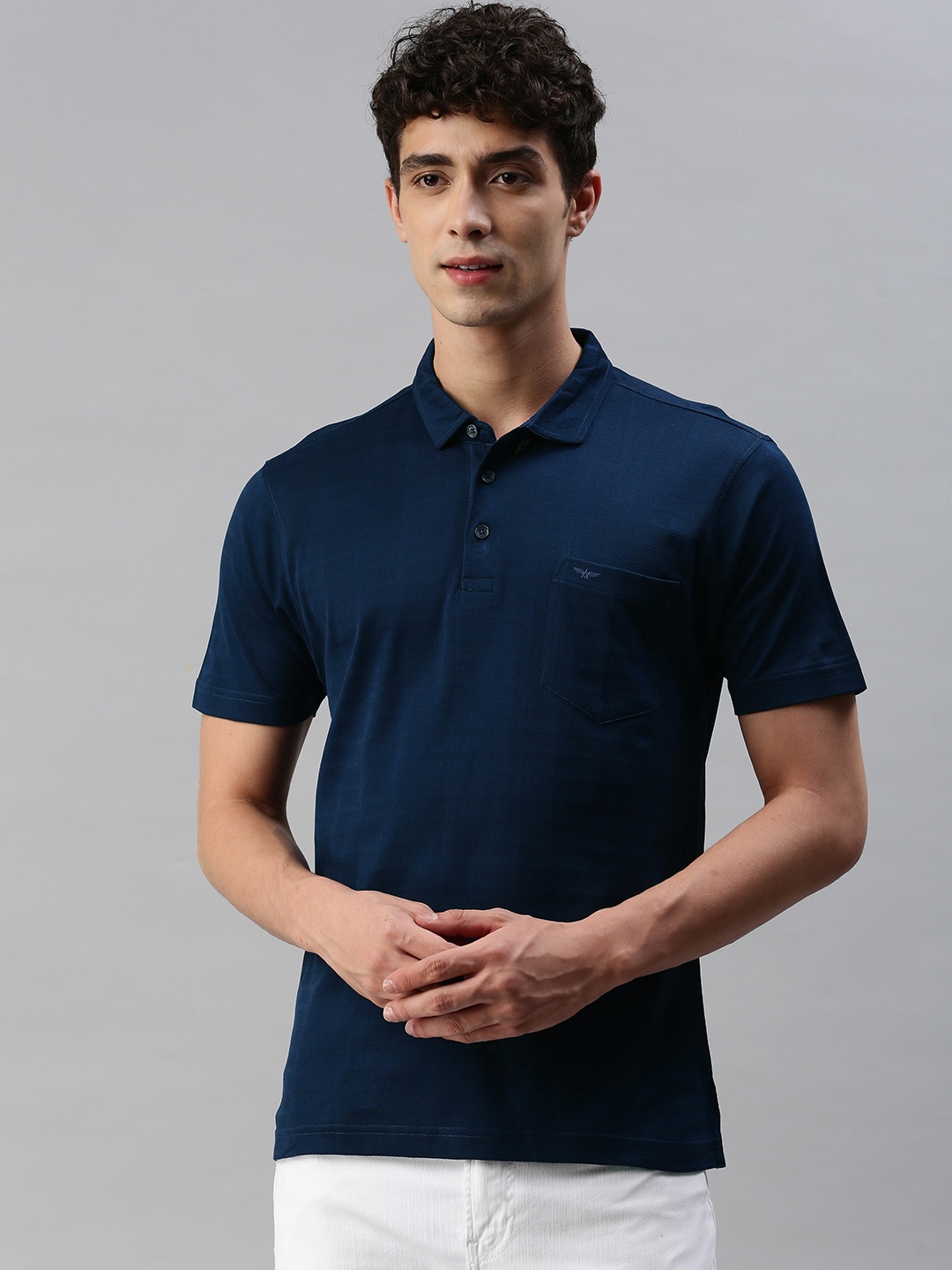 

Park Avenue Men Navy Blue Polo Collar Slim Fit Pure Cotton T-shirt