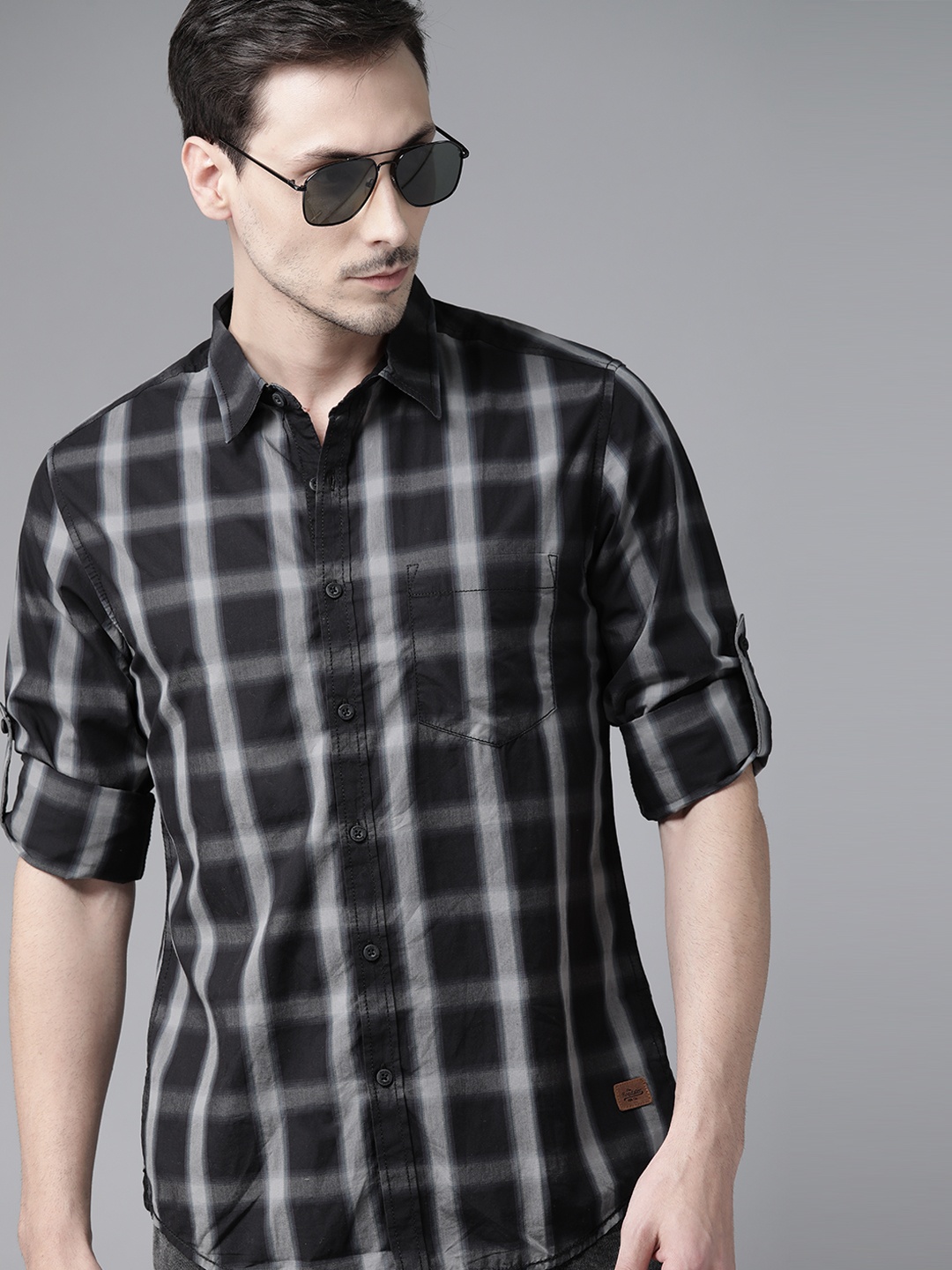 

Roadster Men Black & Grey Checked Casual Shirt