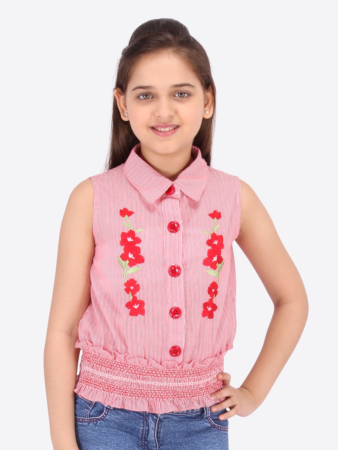 

CUTECUMBER Red Striped Blouson Top