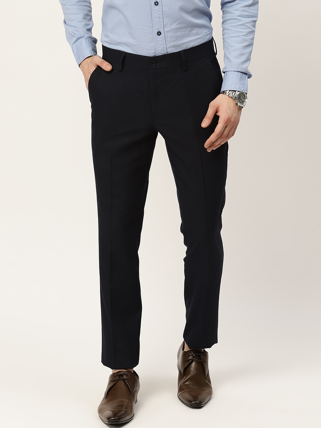 

INVICTUS Men Navy Blue Regular Fit Solid Regular Trousers