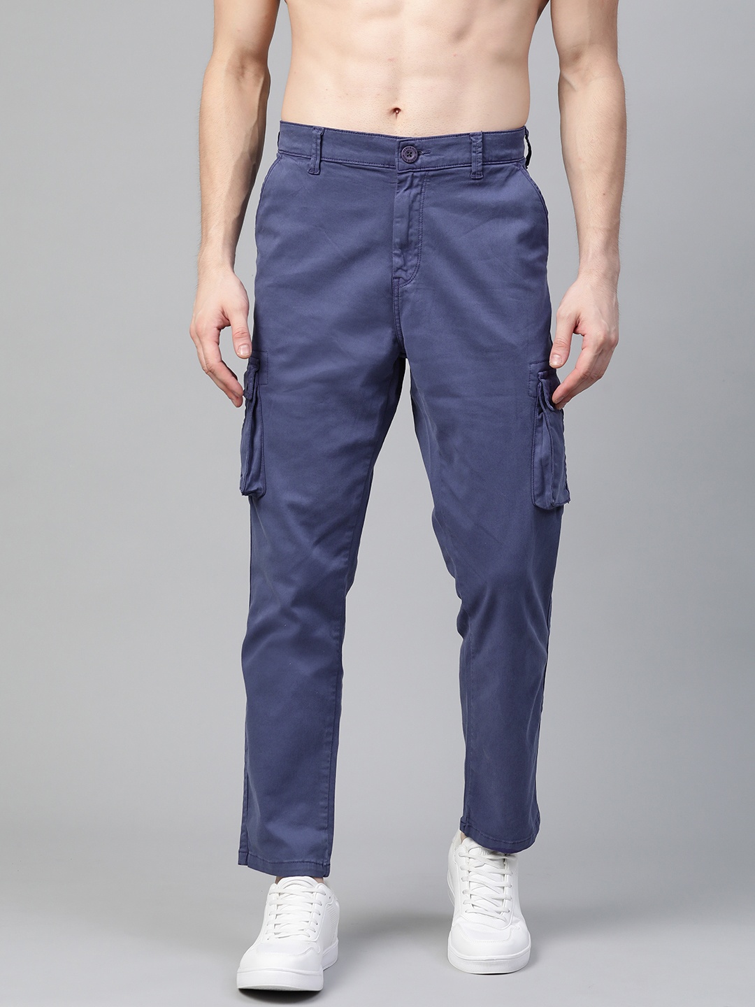 

HERE&NOW Men Navy Blue Loose Fit Cargos Trousers