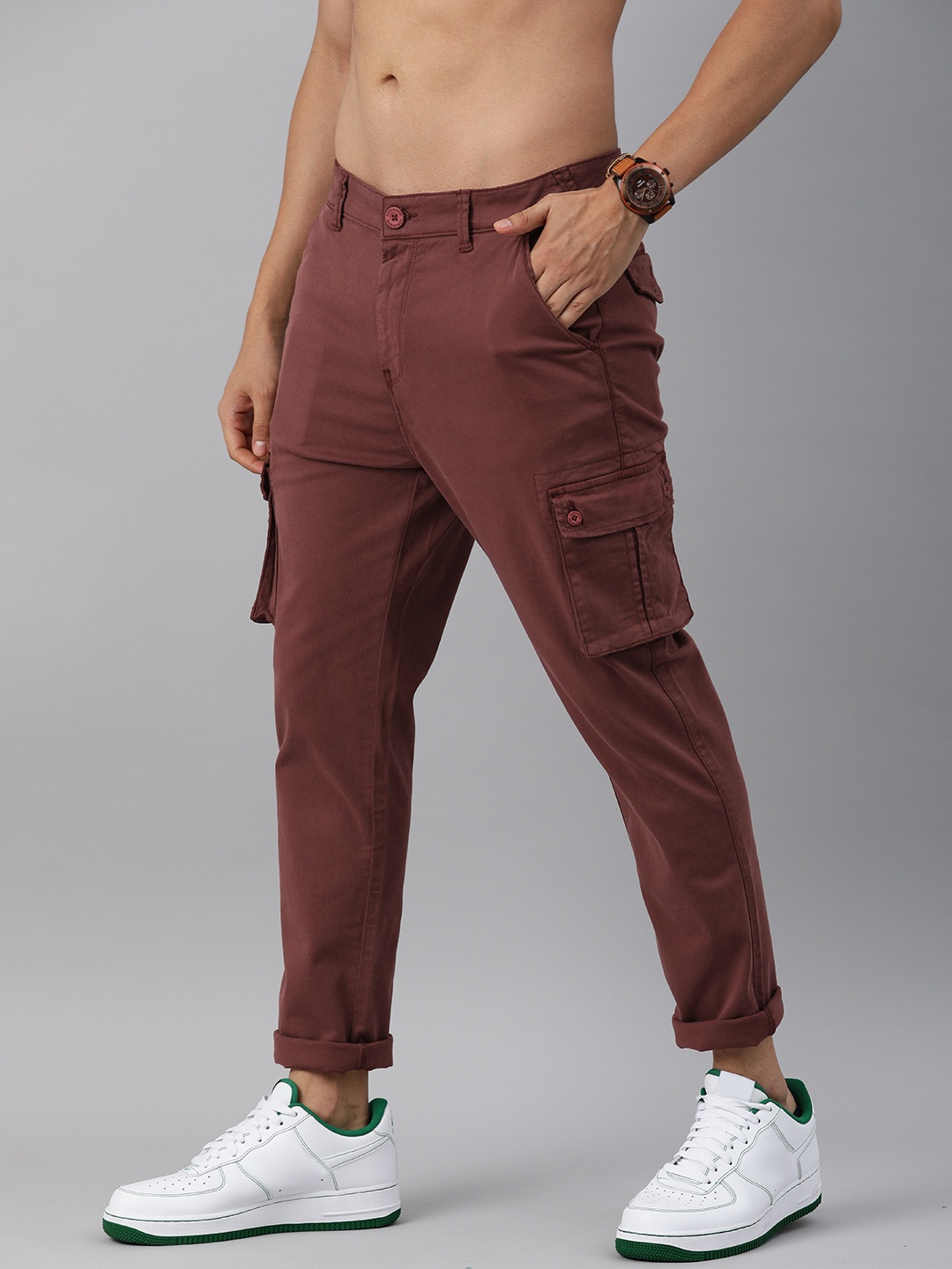 

HERE&NOW Men Burgundy Cargos Trousers