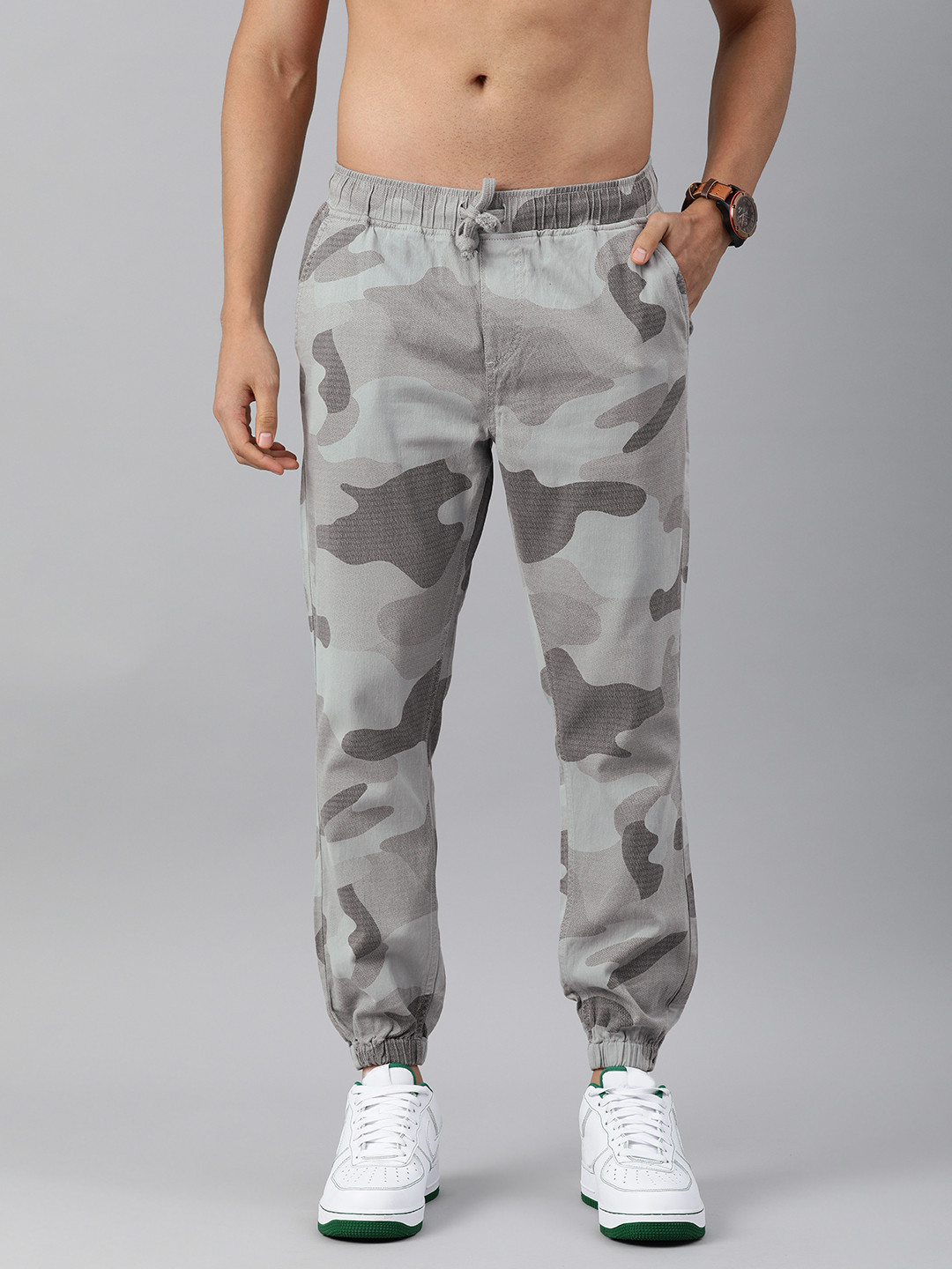 

HERE&NOW Men Grey Camouflage Printed Joggers