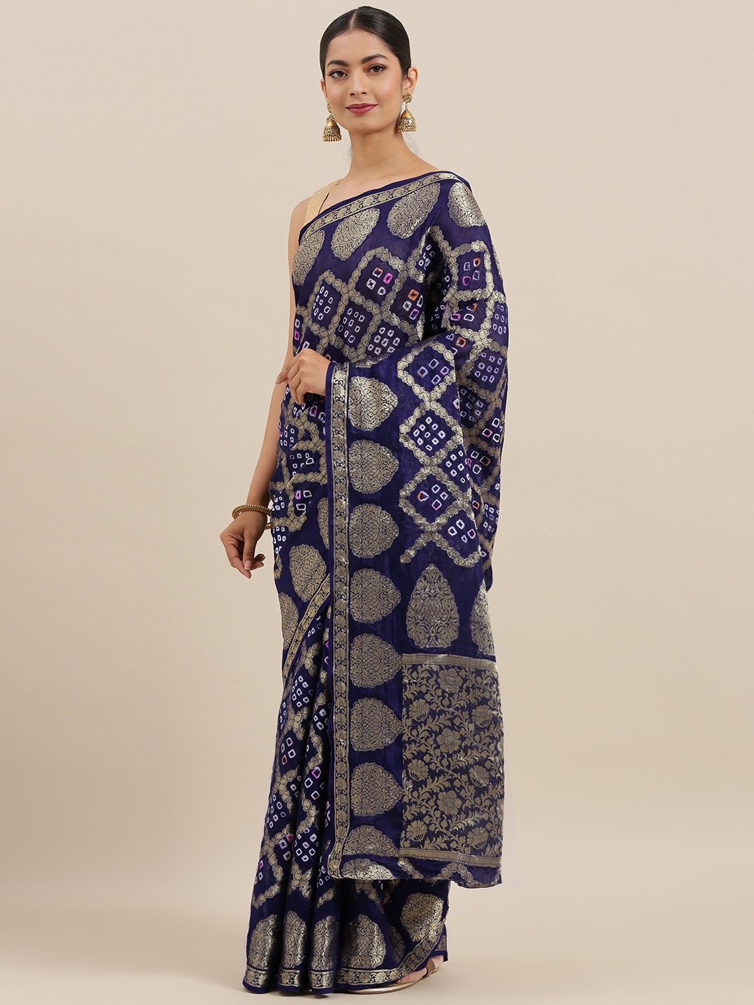 

Geroo Jaipur Hand Dyed Blue Gharchola Bandhani Silk Sustainable Saree