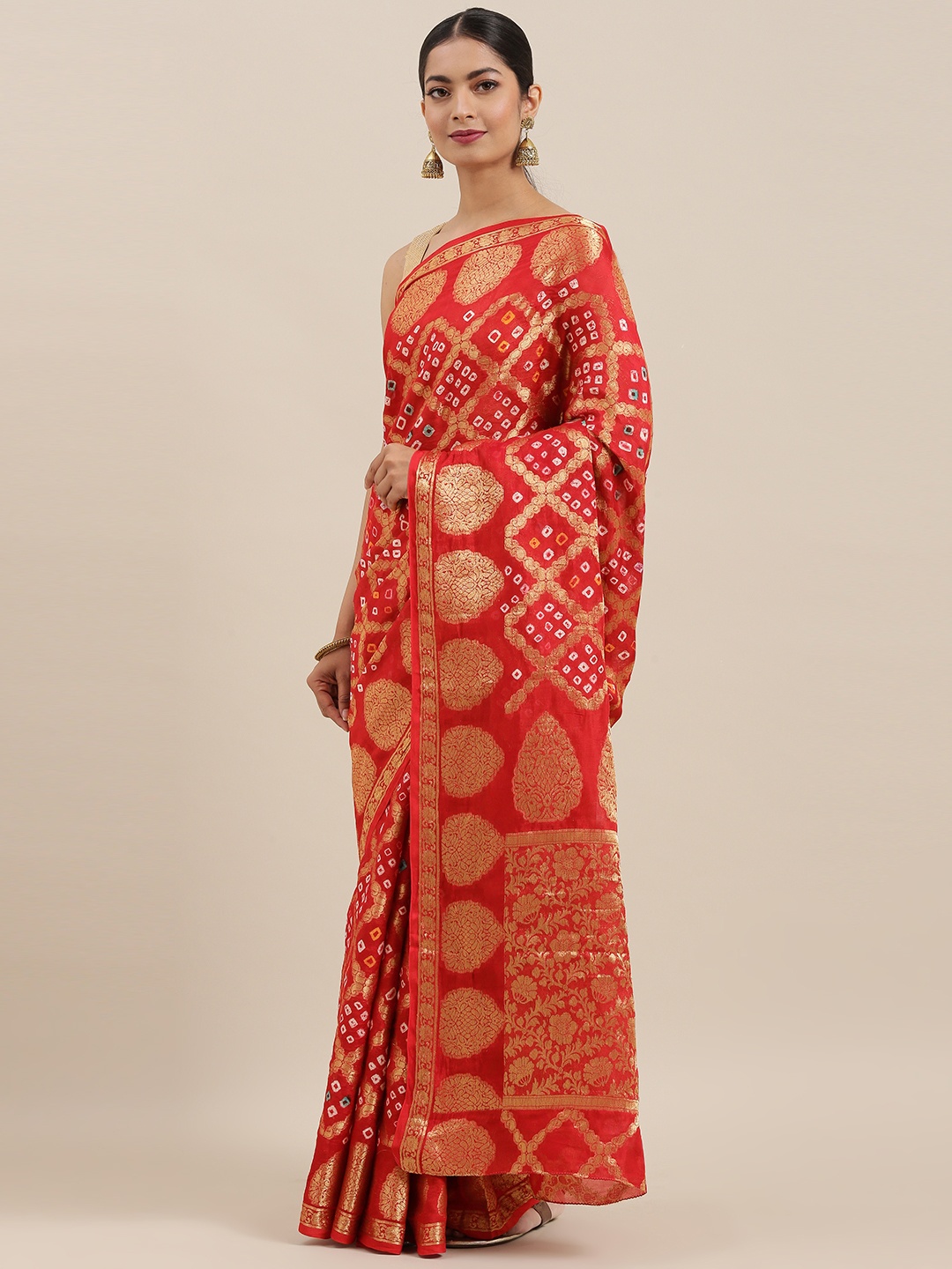 

Geroo Jaipur Hand Dyed Red Gharchola Bandhani Silk Sustainable Saree
