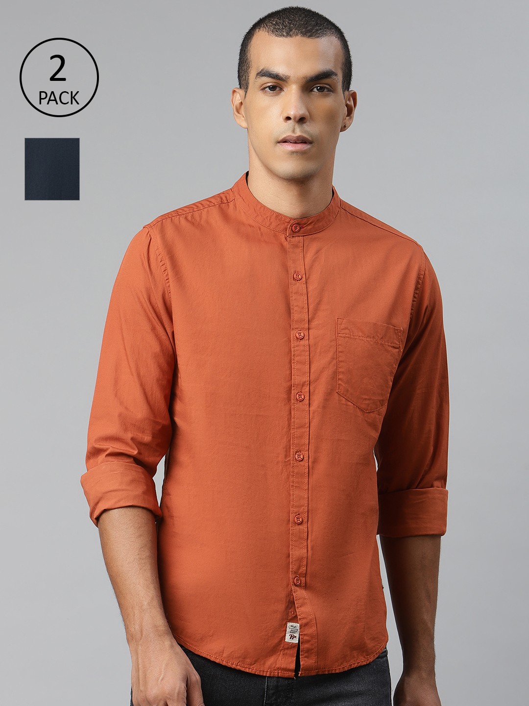 

Roadster Men Pack of 2 Regular Fit Solid Sustainable Casual Shirt, Orange