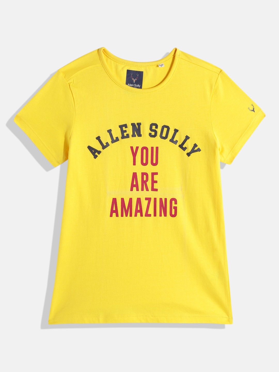 

Allen Solly Junior Girls Brand Logo Printed Pure Cotton T-shirt, Yellow