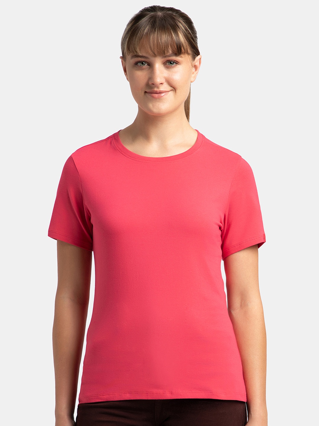 

Jockey Solid Super Combed Cotton Stretch Regular Fit Tshirt-1515, Pink