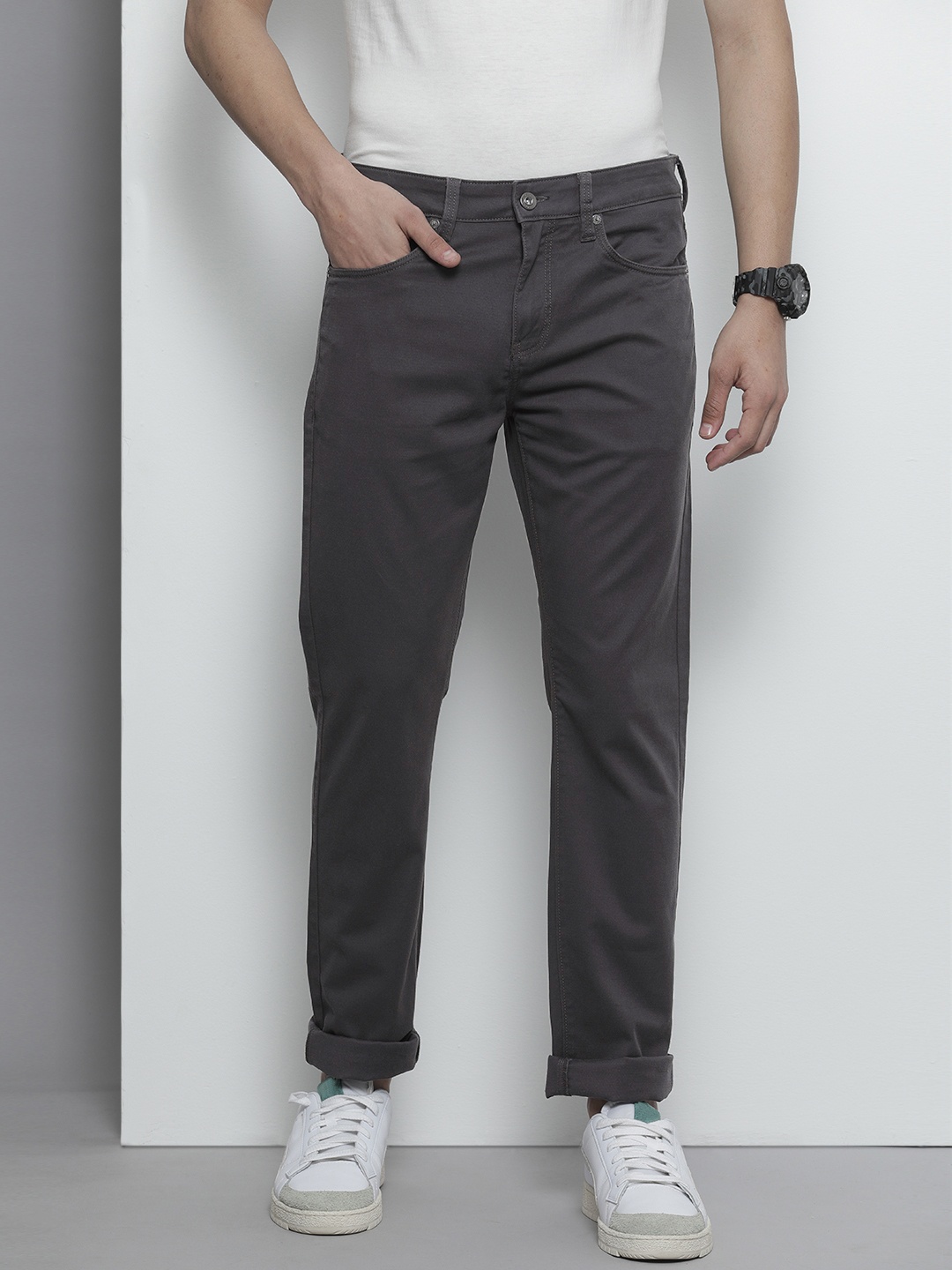 

Nautica Men Charcoal Grey Slim Fit Trousers