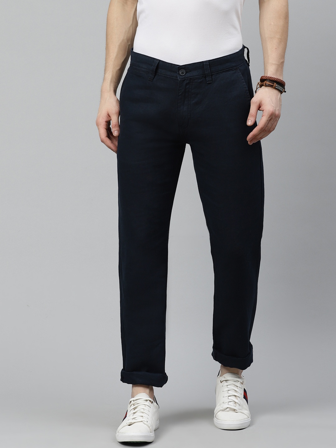 

Nautica Men Navy Blue Slim Fit Solid Regular Trousers