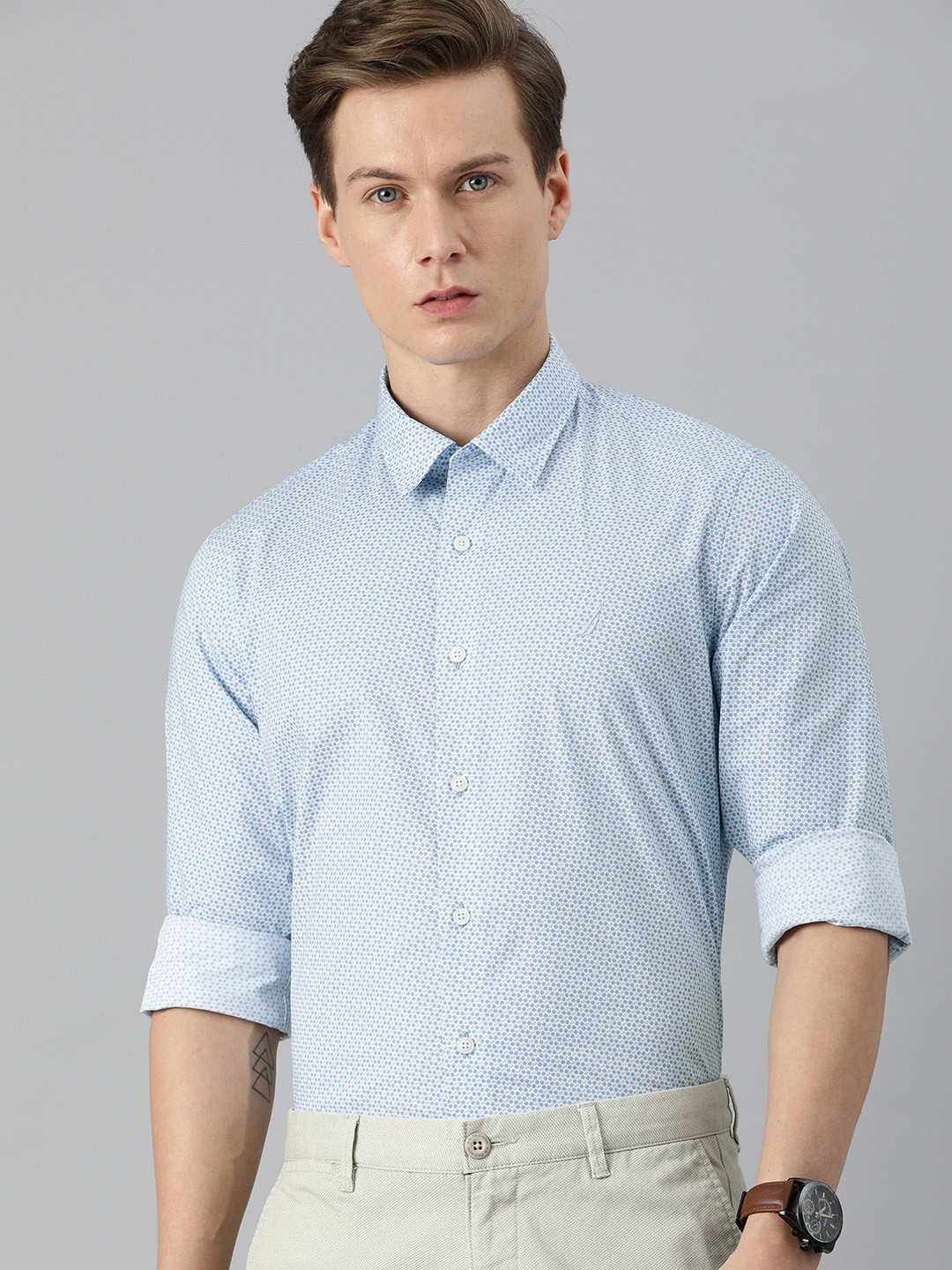 

Nautica Men Blue & White Slim Fit Printed Smart Casual Shirt