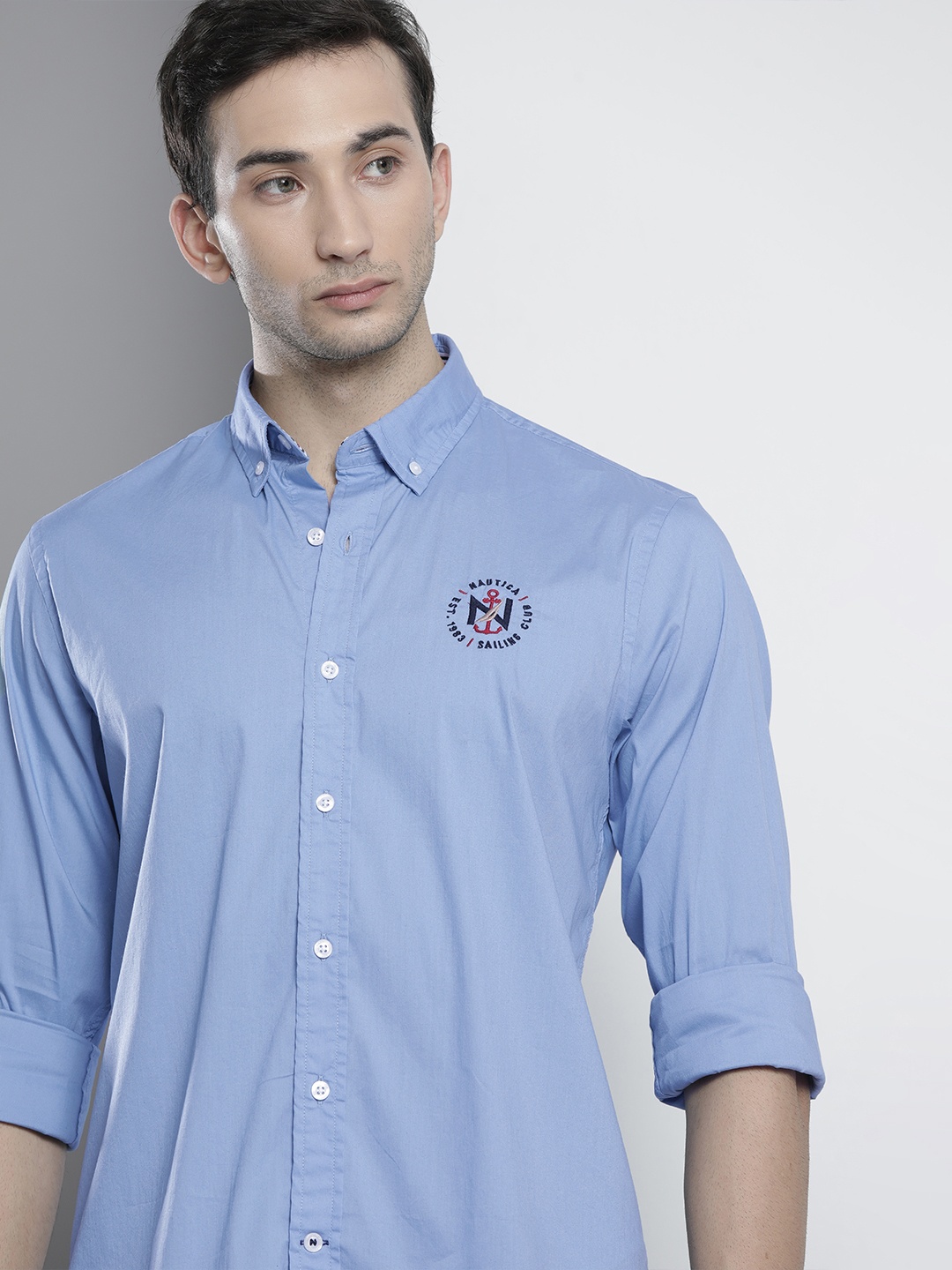 

Nautica Men Blue Slim Fit Casual Shirt with Embroidery