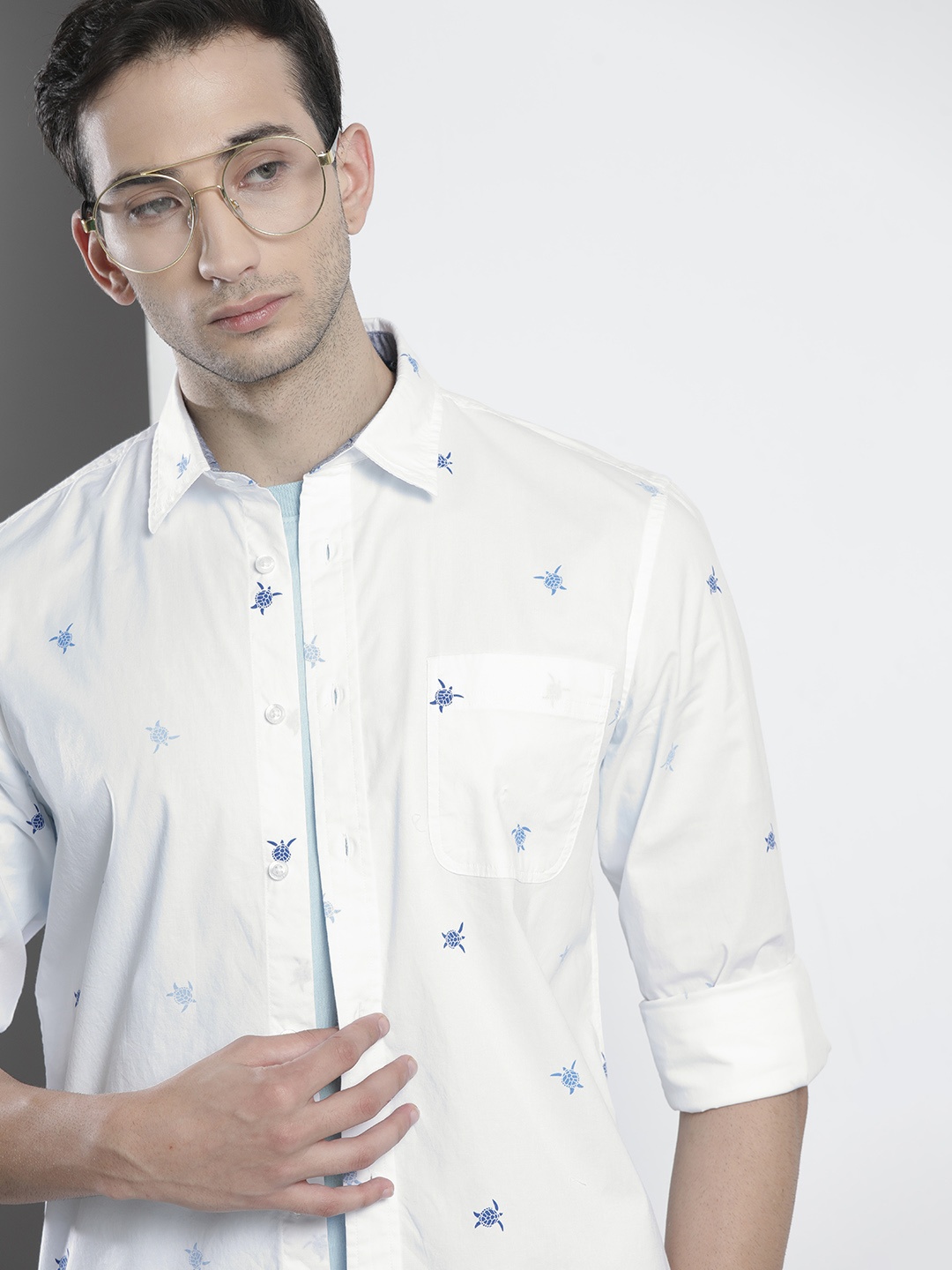 

Nautica Men White Slim Fit Printed Casual Shirt