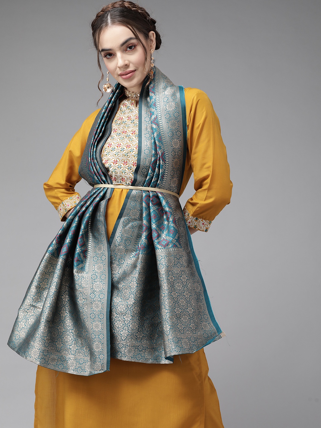 

Varanga Creamy Mustard Yoke Design Kurta Set