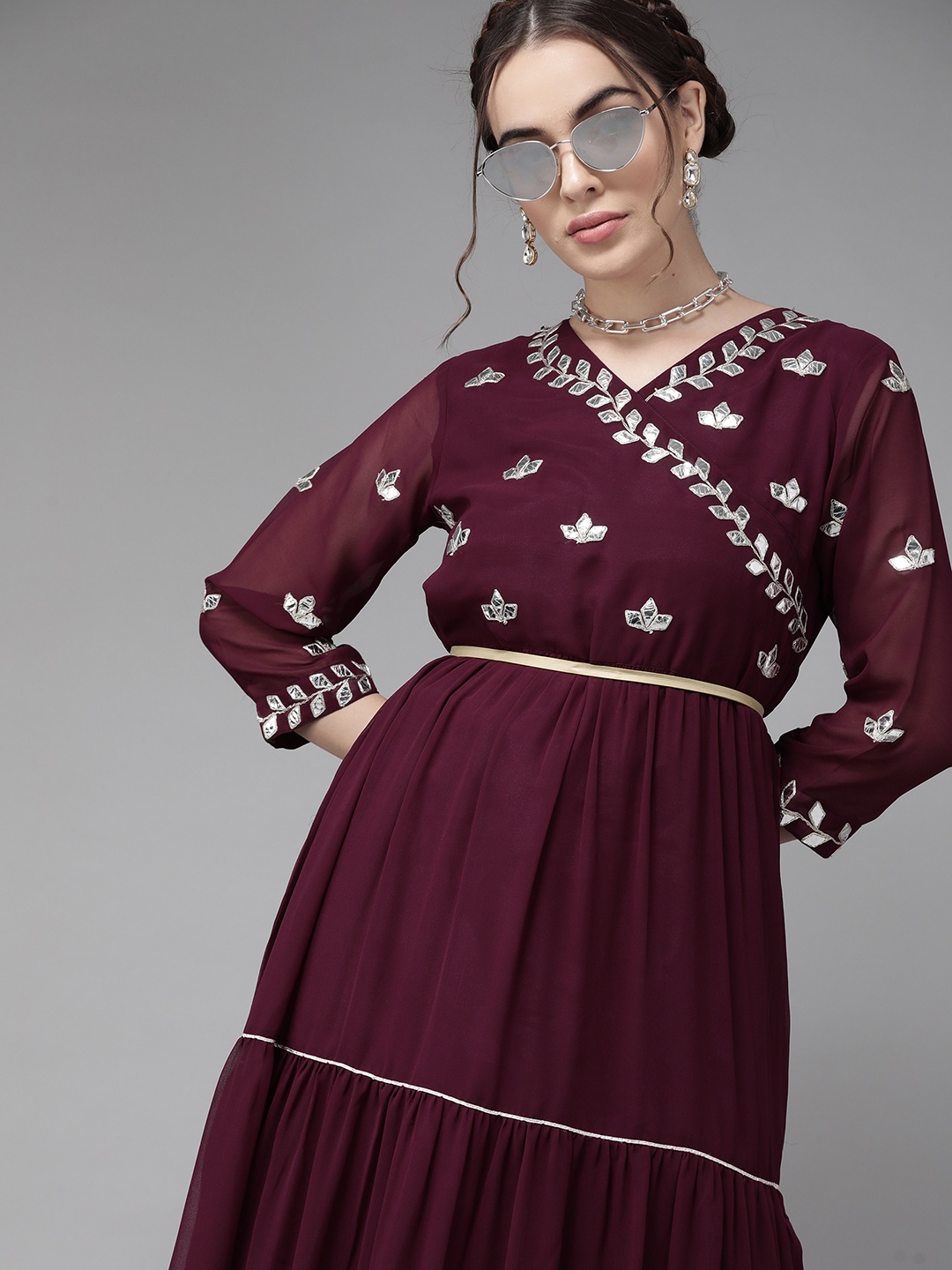 

Varanga Trendy Burgundy and Silver Embroidered Kurta