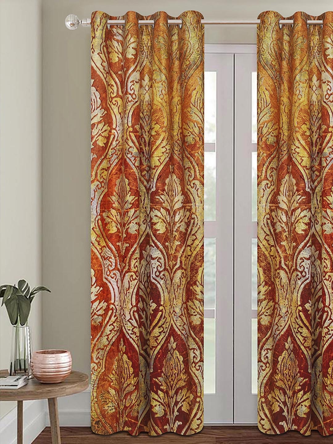 

ROMEE Grey & Orange Single Room Darkening Door Curtain