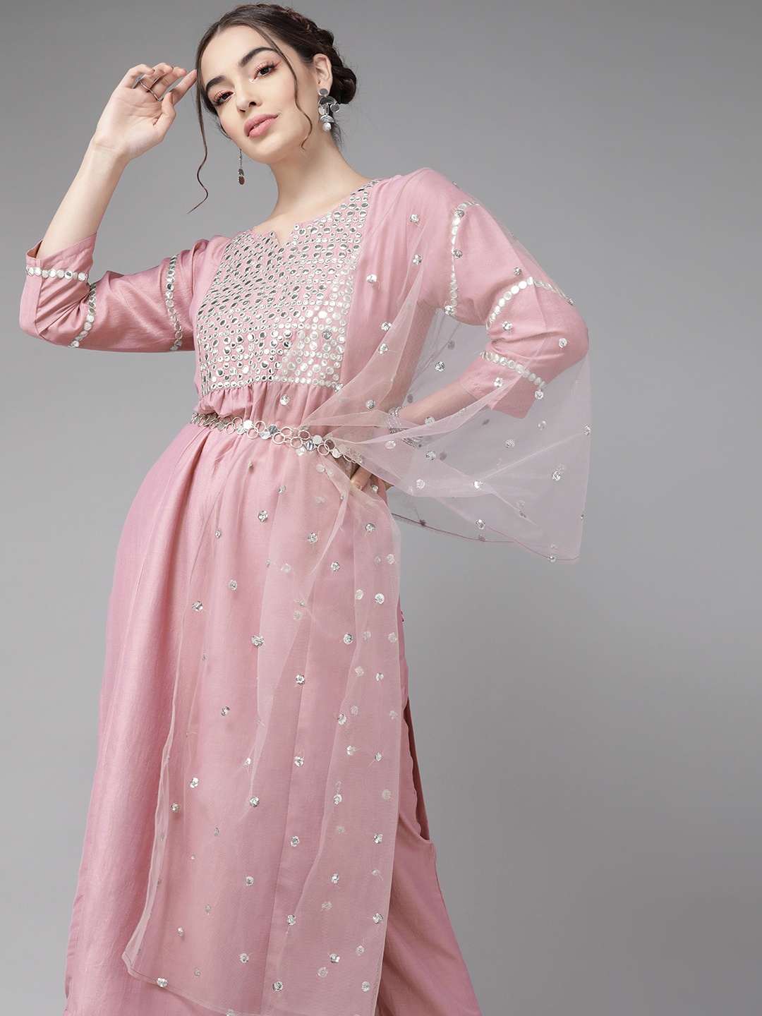 

Varanga Rich Mauve And Silver Embroidered Kurta Set