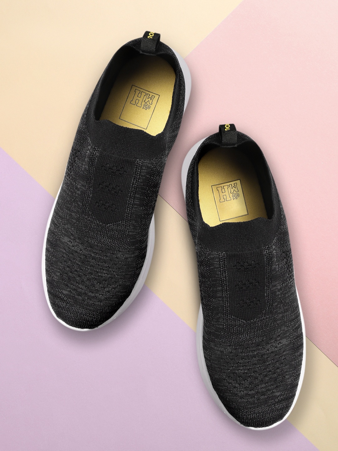 

Mast & Harbour Men Charcoal Grey Woven Design Slip-On Sneakers