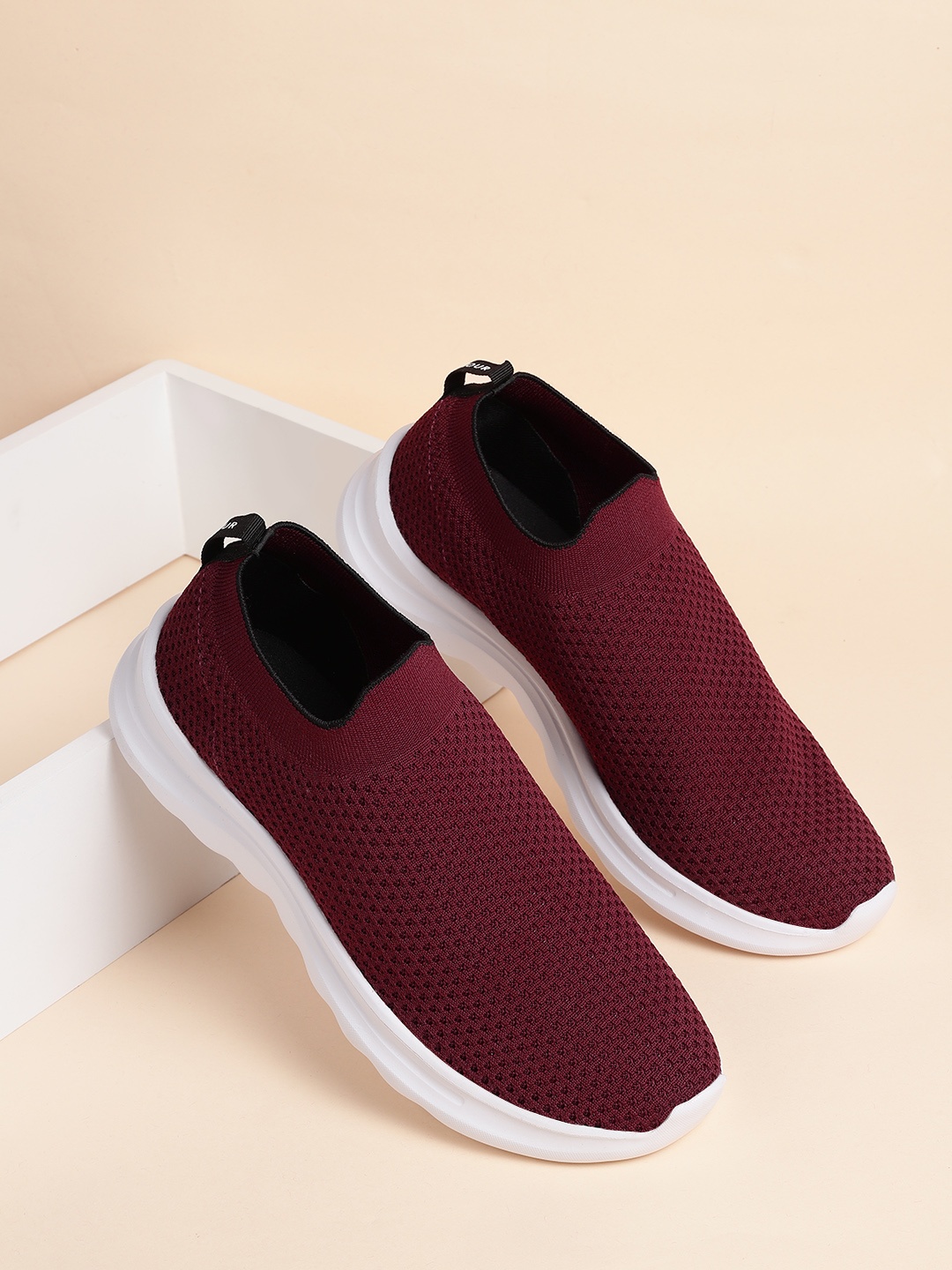 

Mast & Harbour Men Maroon Woven Design Slip-On Sneakers