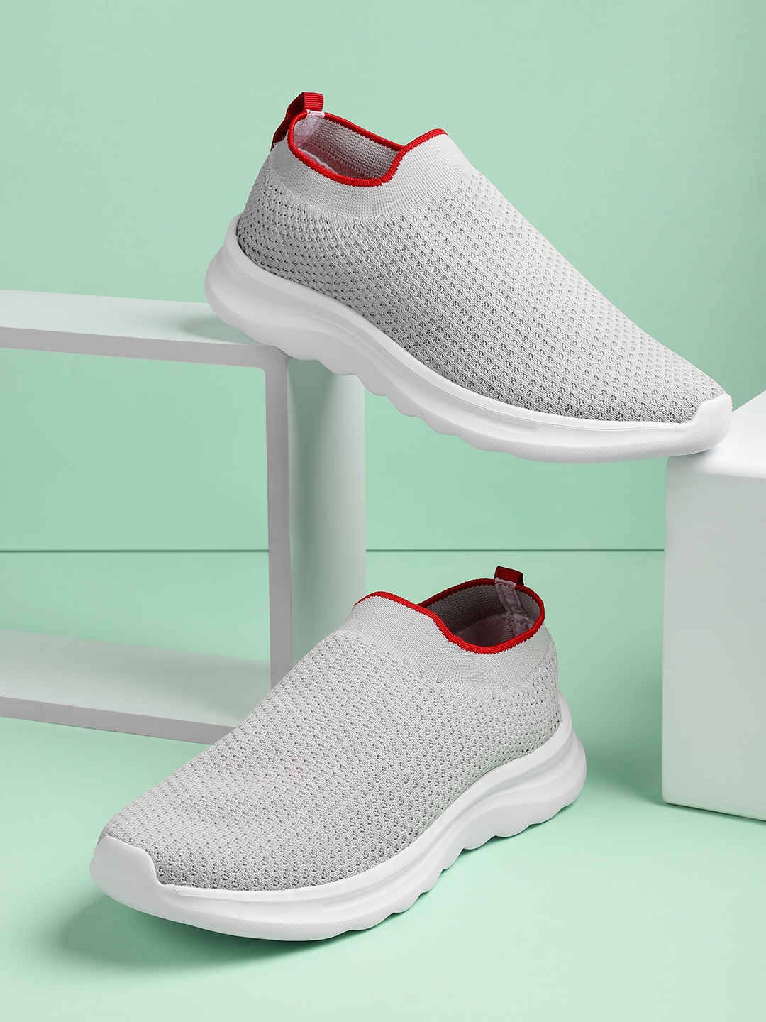 

Mast & Harbour Men Grey Woven Design Slip-On Sneakers