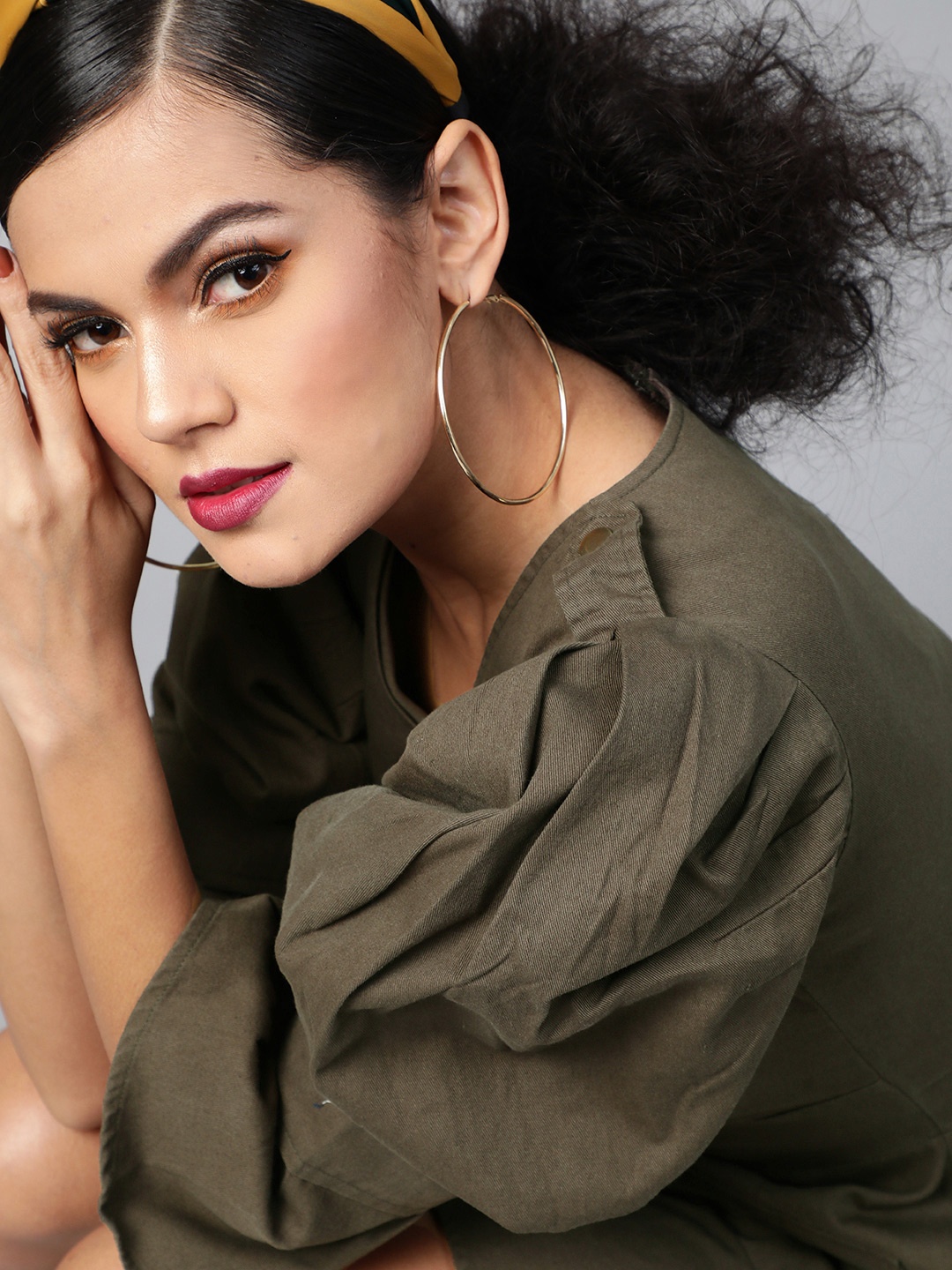 

plusS Olive Green Power Shoulders A-Line Dress
