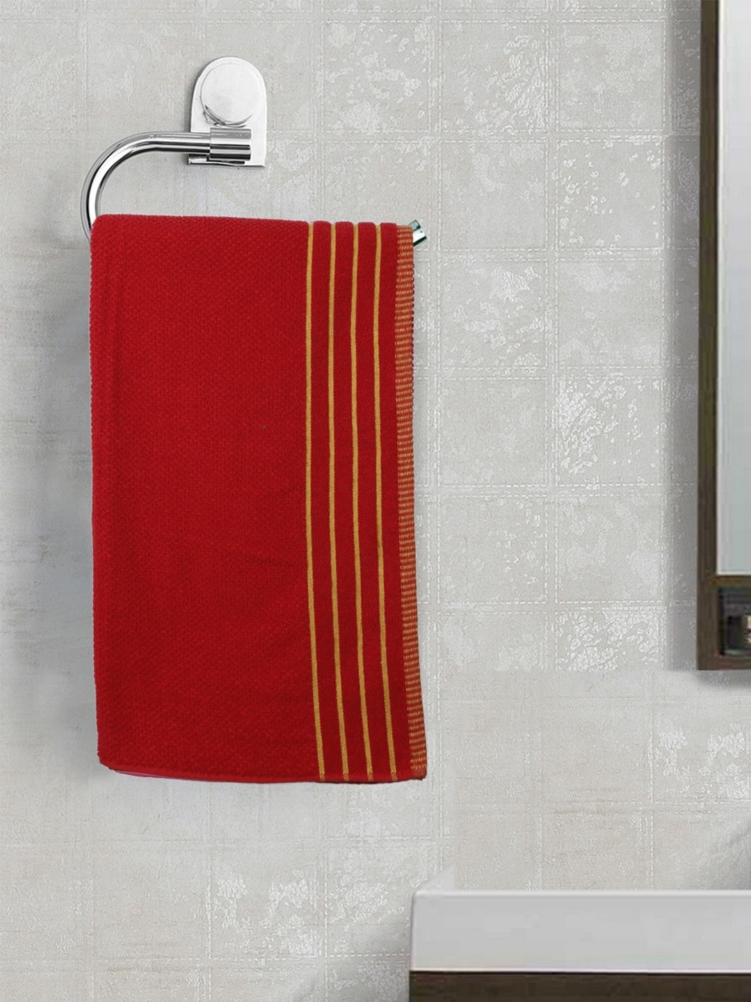 

ROMEE Unisex Red & Yellow Striped 400 GSM Bath Towels
