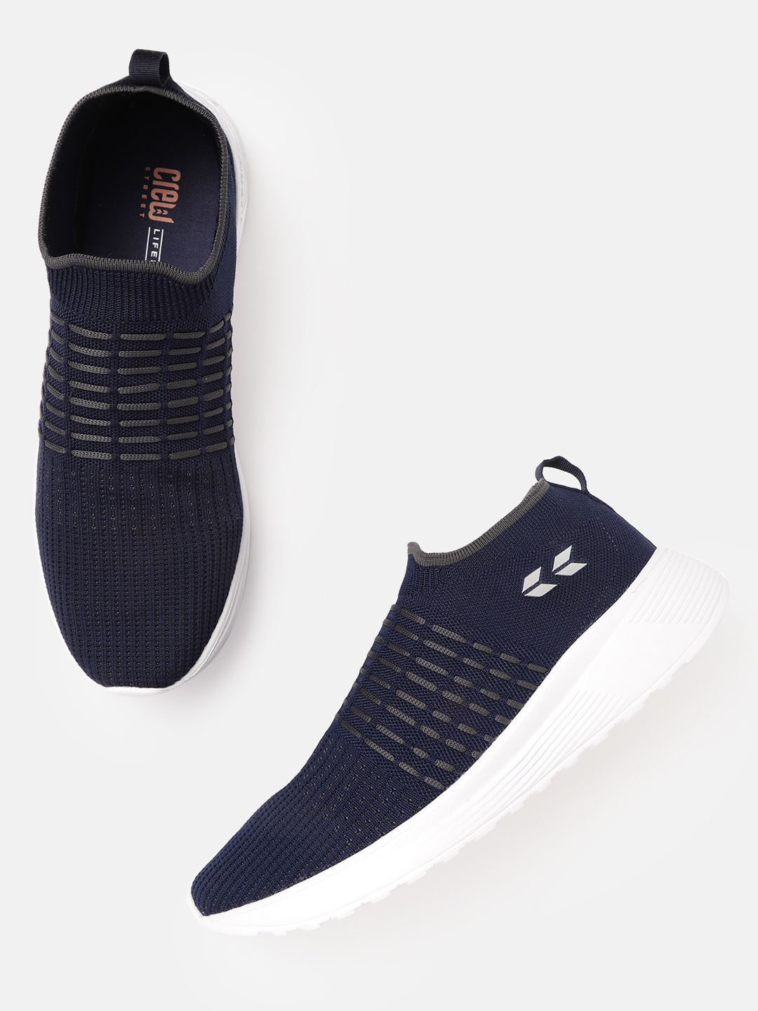 

Crew STREET Men Navy Blue & Charcoal Grey Woven Design Slip-On Sneakers