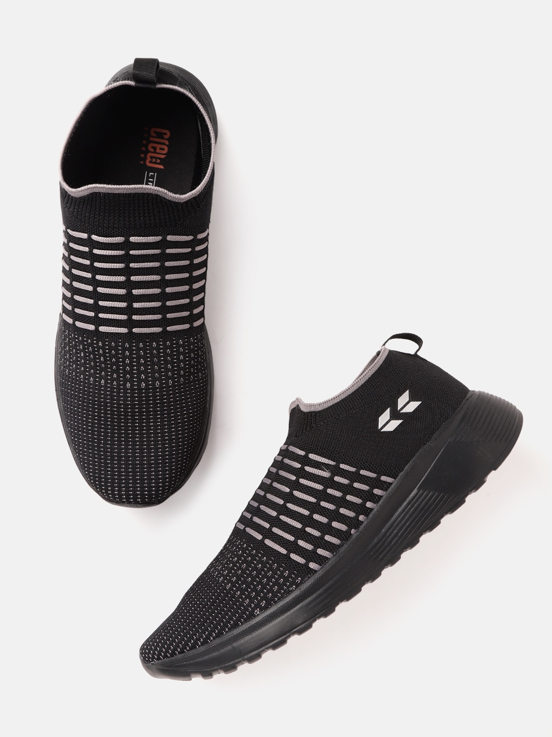 

Crew STREET Men Black & Grey Woven Design Striped Slip-On Sneakers